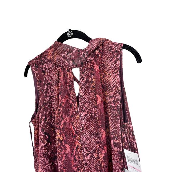NWT London Times Burgundy Tie Neck Keyhole Shift Mini Dress Women's Size 10 - Picture 2 of 7